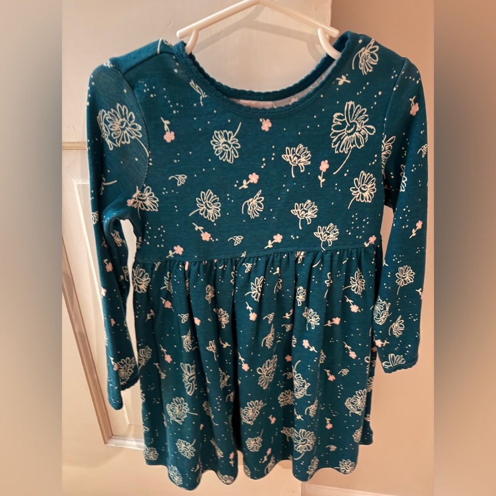 Teal Floral Long Sleeve Dress